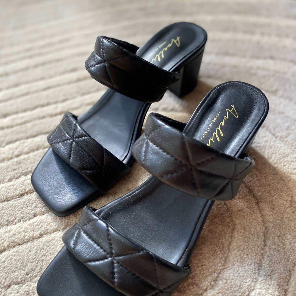 Black Quilted Block Heel Sandals